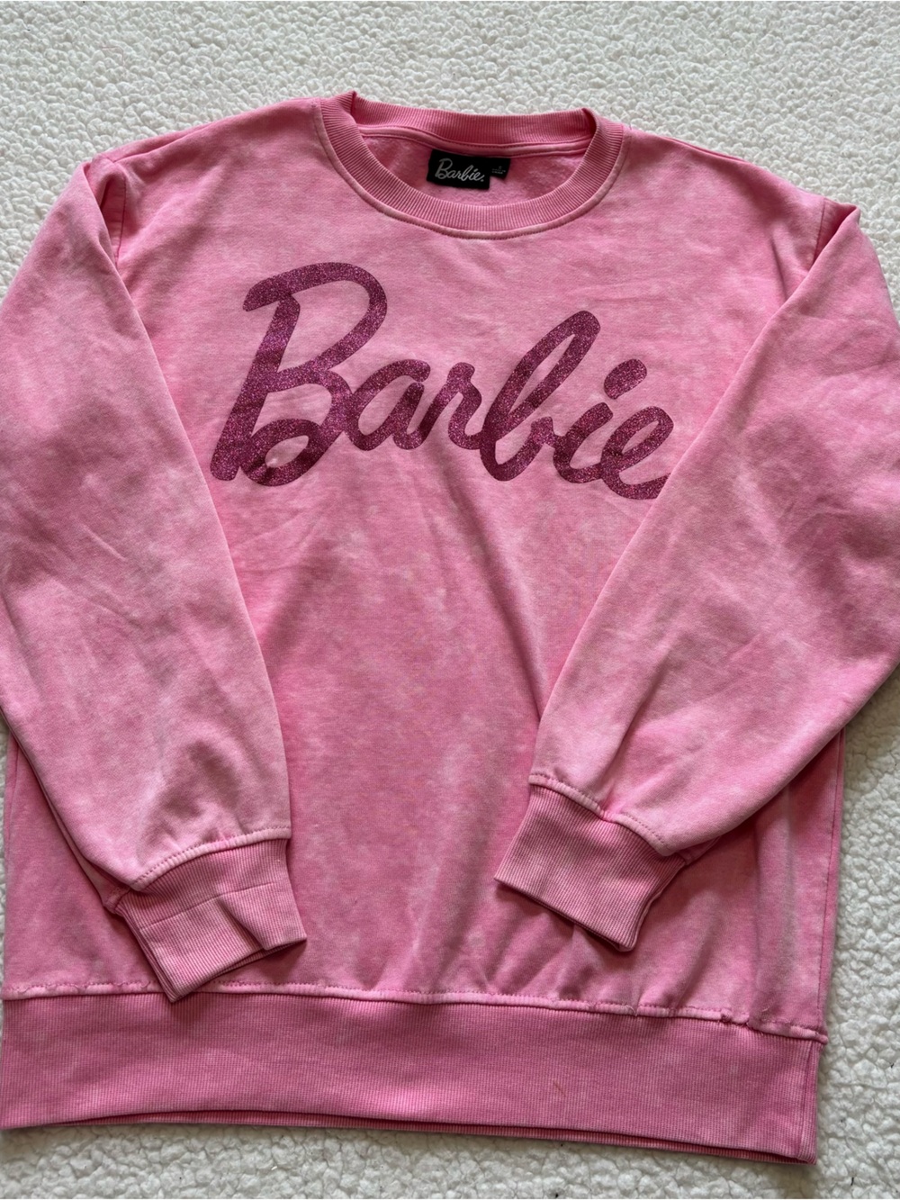 Y2K Barbiecore Pink Mineral Wash Crewneck Sweatshirt Glitter Script Logo S Coz